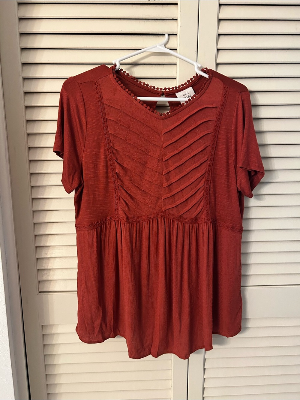 Boho Rust rust colored pin tuck Pleated Front Short Sleeve Top